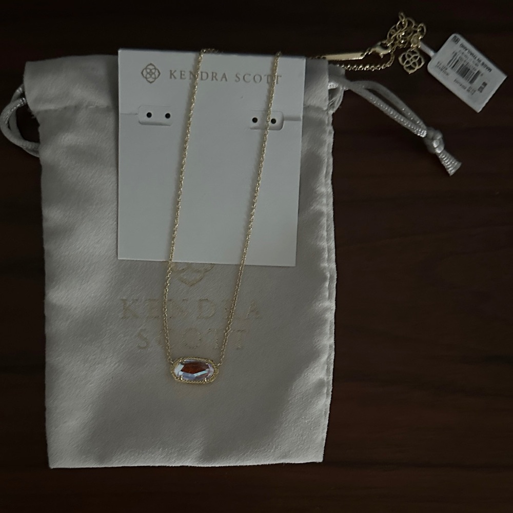 Kendra Scott Gold Necklace with Iridescent/White Stone